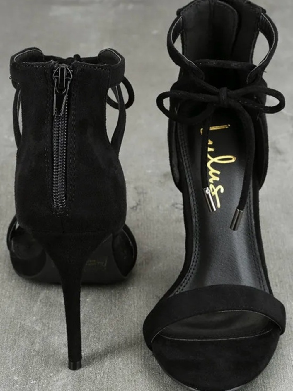 Lulus Black Suede Lace-Up Stiletto Sandals Kate size 10 - Picture 1 of 5